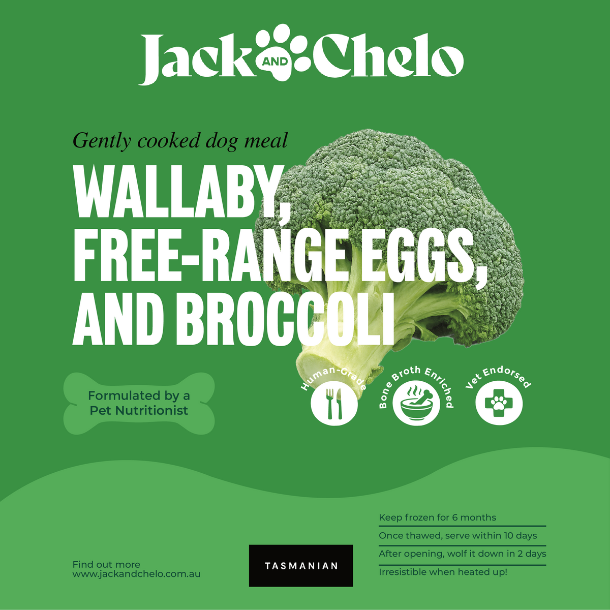 Wallaby, Free-Range Eggs and Broccoli Meal